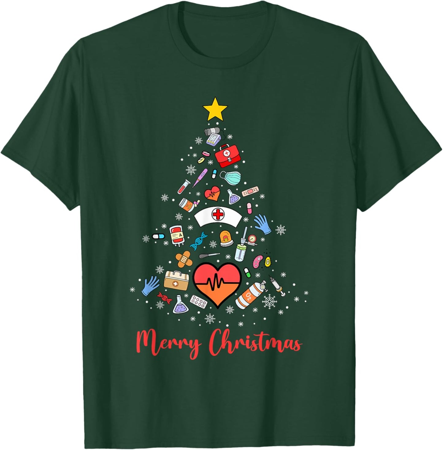 Stethoscope Christmas Tree Nurse Nursing Scrub Top Xmas T-Shirt - T-Shirt | Forest