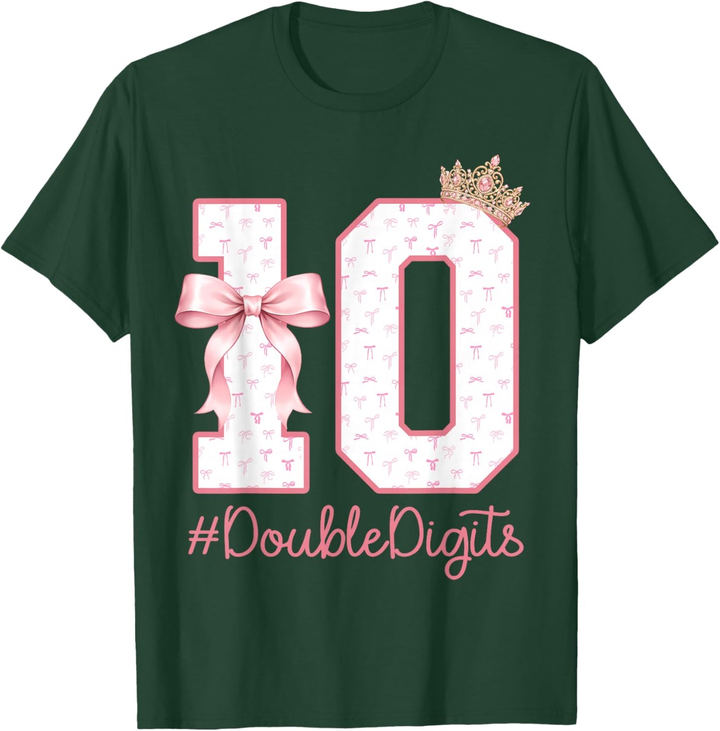 10 Year Old Pink Coquette Bow Crown 10th Birthday Girl T-Shirt - T-Shirt | Forest