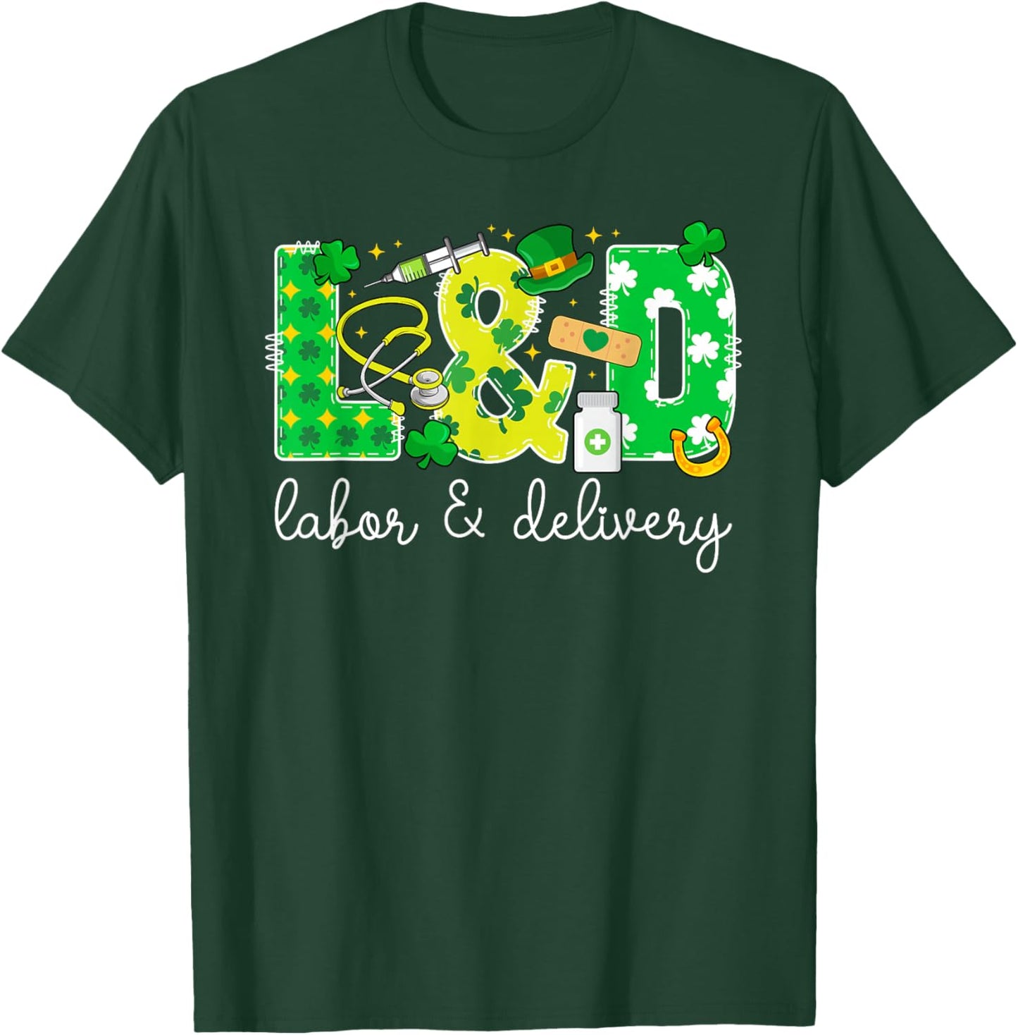 L&D St. Patrick's Day Labor And Delivery Nurse Shamrock T-Shirt - T-Shirt | Forest