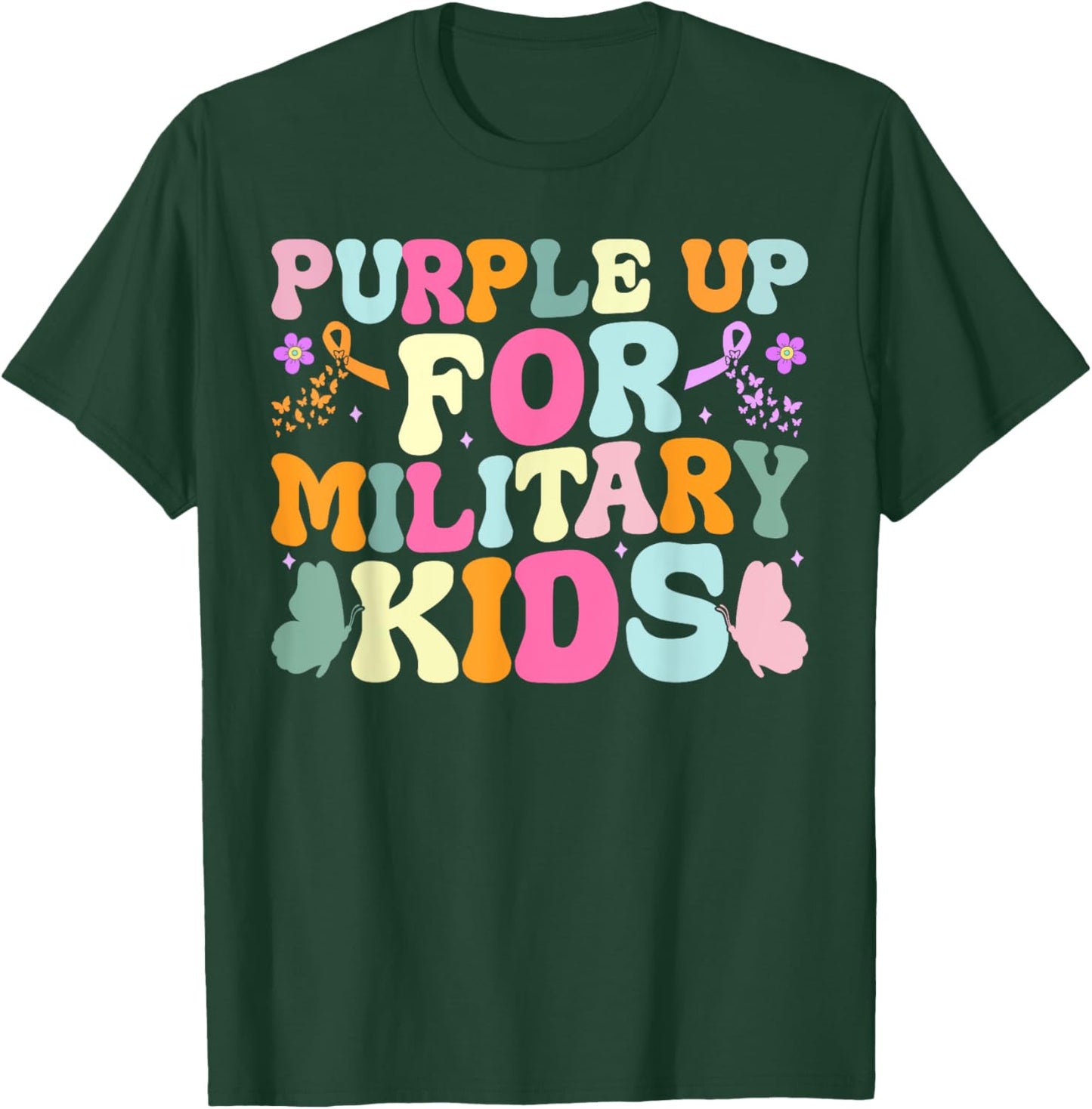 Groovy Military Child Month Purple Up For Military Kids T-Shirt - T-Shirt | Forest