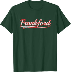 Frankford Vintage Varsity Distressed Throwback Style T-Shirt - T-Shirt | Forest