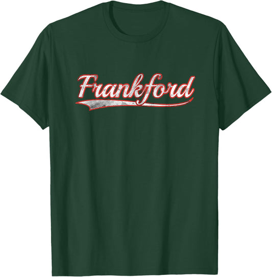 Frankford Vintage Varsity Distressed Throwback Style T-Shirt - T-Shirt | Forest