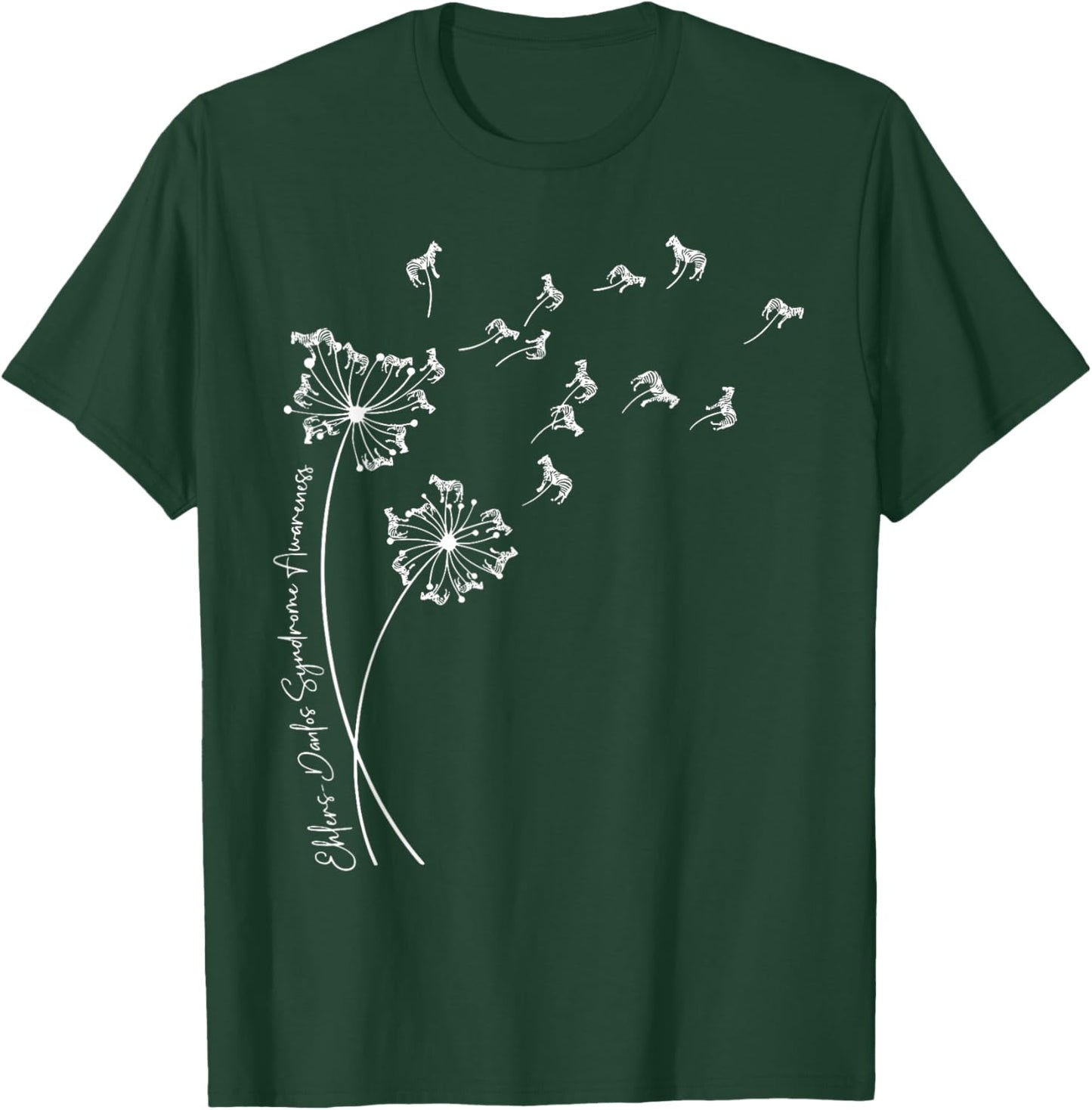 Ehlers Danlos Syndrome Zebra Dandelion EDS Awareness Support T-Shirt - T-Shirt | Forest