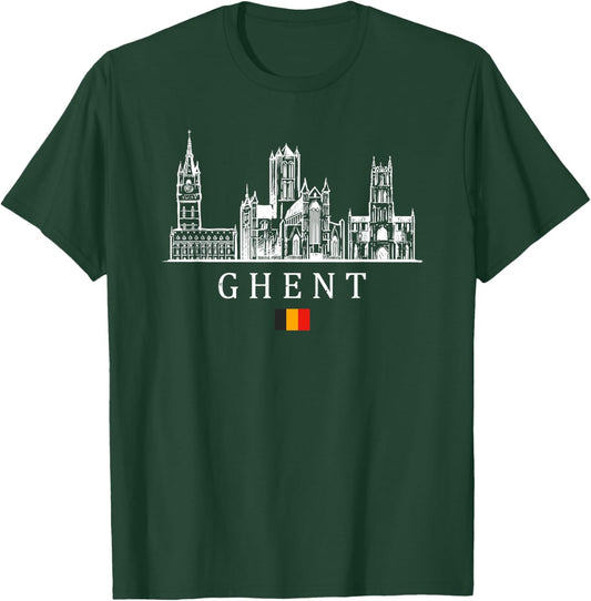 Vintage Ghent Belgium Vacation | Belgium Lover T-Shirt - T-Shirt | Forest