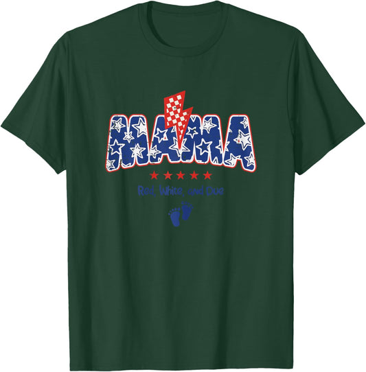 Mama 4th of July Pregnancy Announcement Matching Women T-Shirt - T-Shirt | Forest