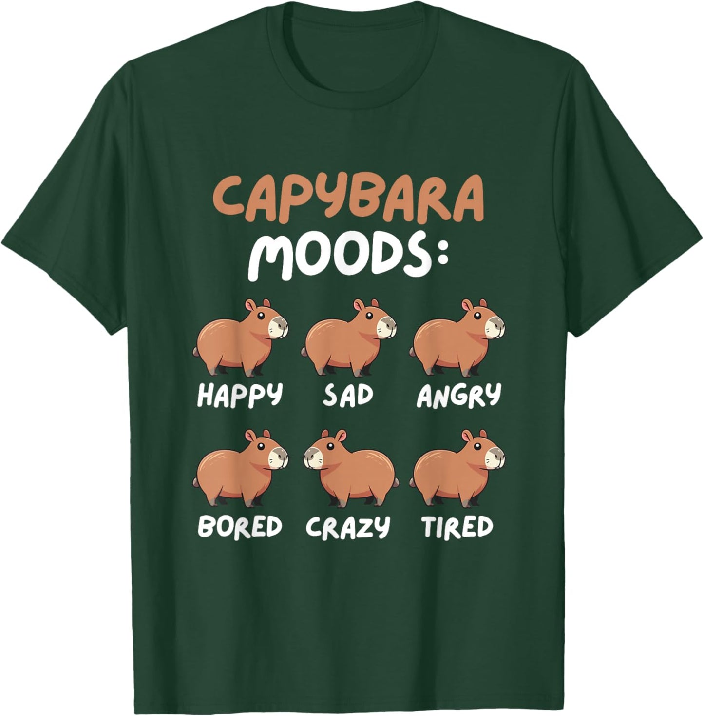 Funny Cute Capybara Moods Children Men Women T-Shirt - T-Shirt | Forest
