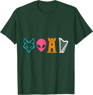 Funny Irish Alien Fox Celtic Harp Tower Mythology Graphic De T-Shirt - T-Shirt | Forest