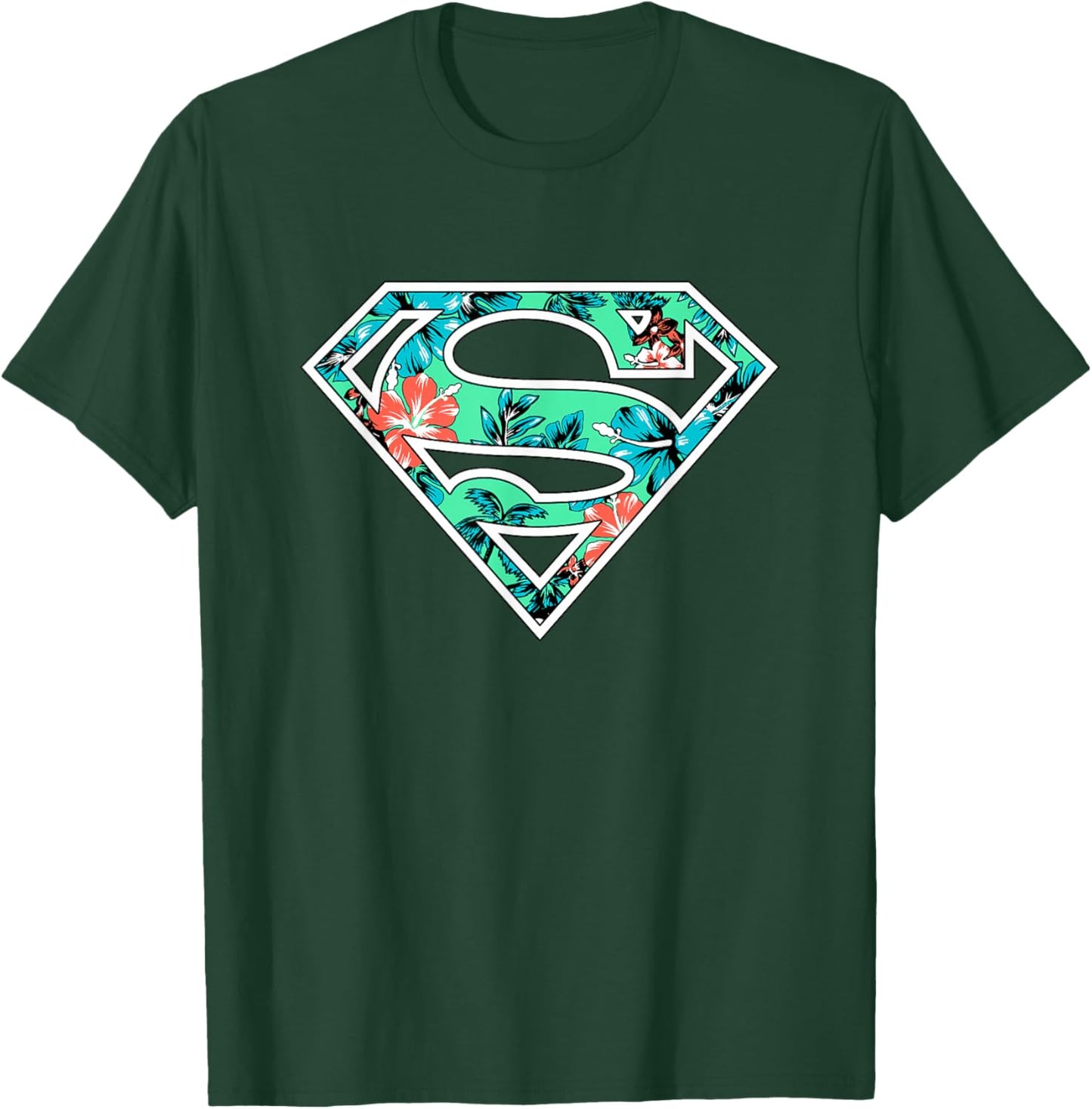 DC Comics Superman Classic Logo Tropical Flowers Pattern T-Shirt - T-Shirt | Forest