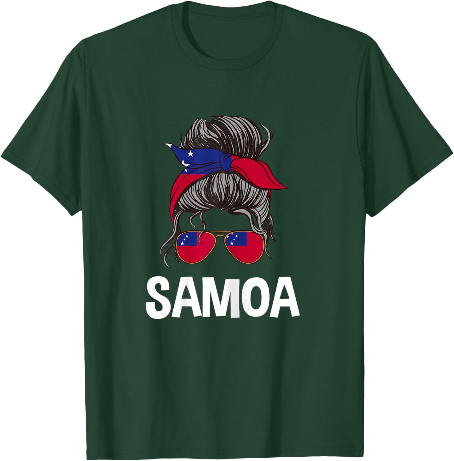 Samoa Messy Bun Girl Samoan Pride Flag Design T-Shirt - T-Shirt | Forest