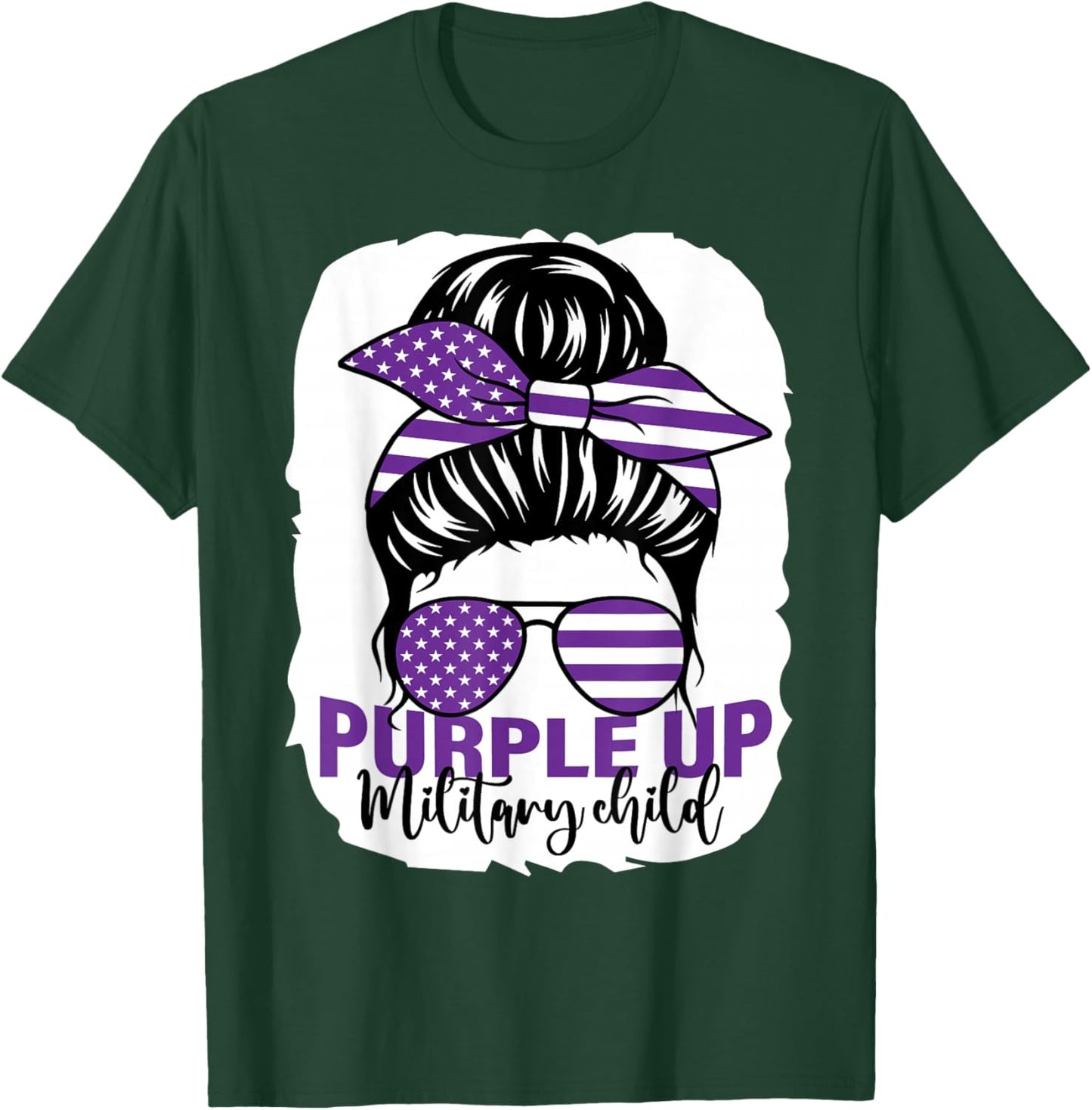 Purple Up For Military Kids Messy Bun Military Child T-Shirt - T-Shirt | Forest