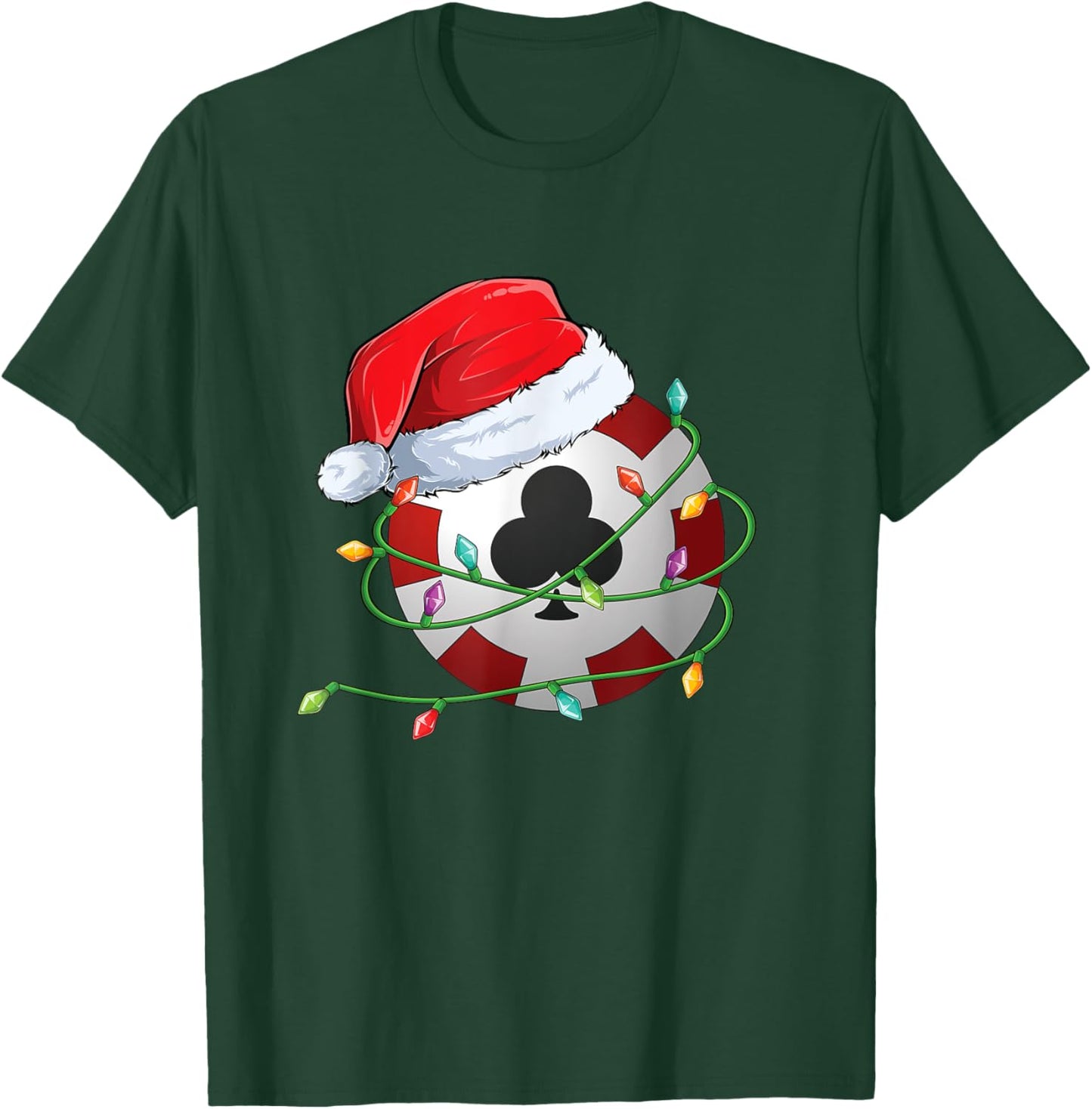 Christmas Poker Chip in Santa Hat wrapped in Holiday Lights T-Shirt - T-Shirt | Forest