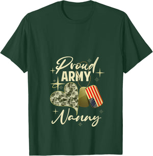 Proud Army Nanny Camouflage Mother's Day Dog Tag US Flag V-Neck T-Shirt - T-Shirt | Forest