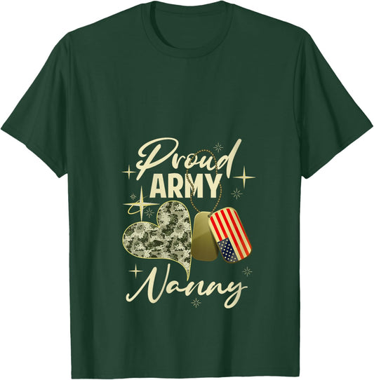 Proud Army Nanny Camouflage Mother's Day Dog Tag US Flag V-Neck T-Shirt - T-Shirt | Forest