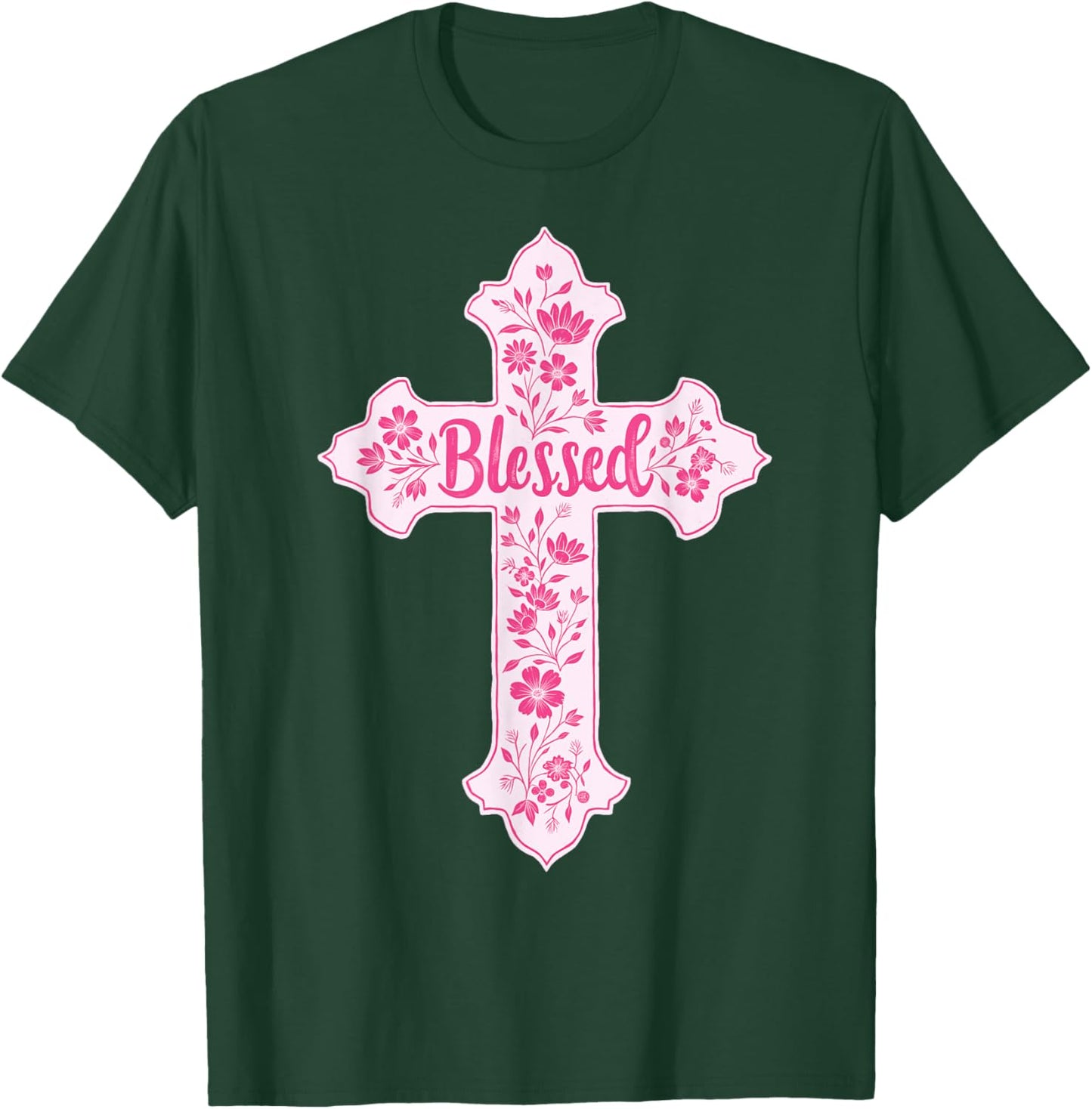 Christian Faith Cross Pink Toile Chinoiserie Floral T-Shirt - T-Shirt | Forest