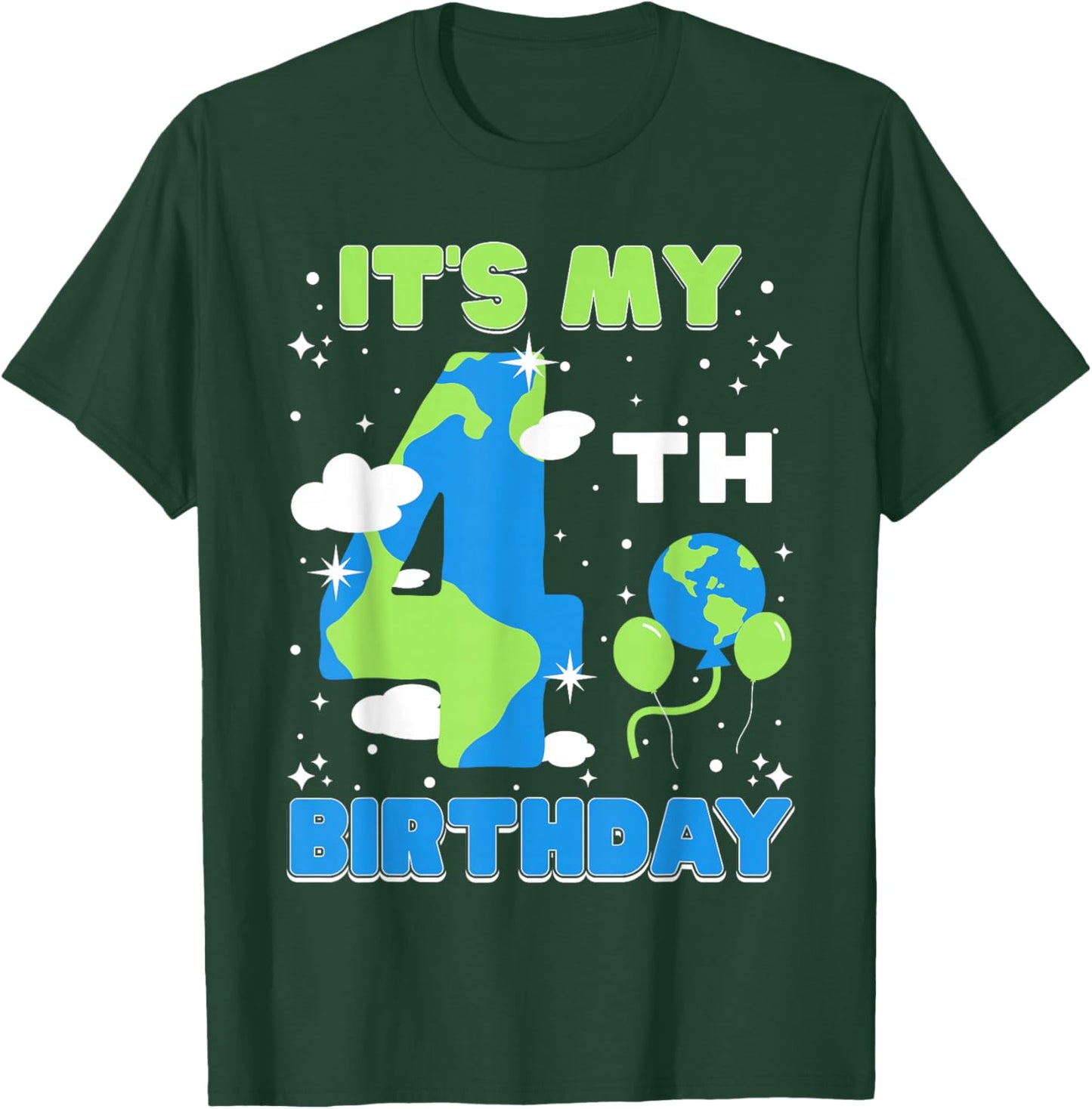 It's My 4th Birthday Earth Day 4 Years Old Kids Girls Boys T-Shirt - T-Shirt | Forest