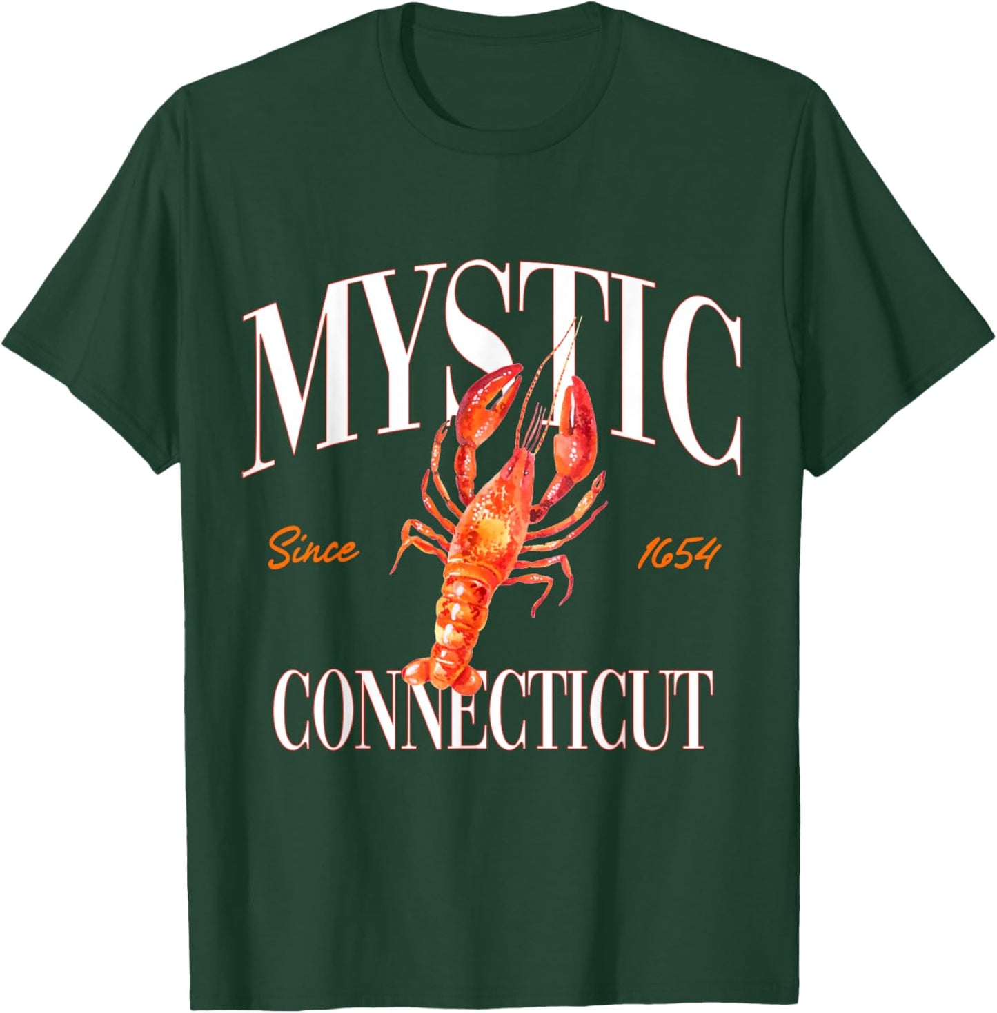 Mystic Connecticut Est. 1654 Lobster Souvenir Vintage Retro T-Shirt - T-Shirt | Forest