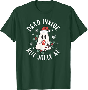 Dead Inside But Jolly AF Funny Christmas Ghost T-Shirt - T-Shirt | Forest