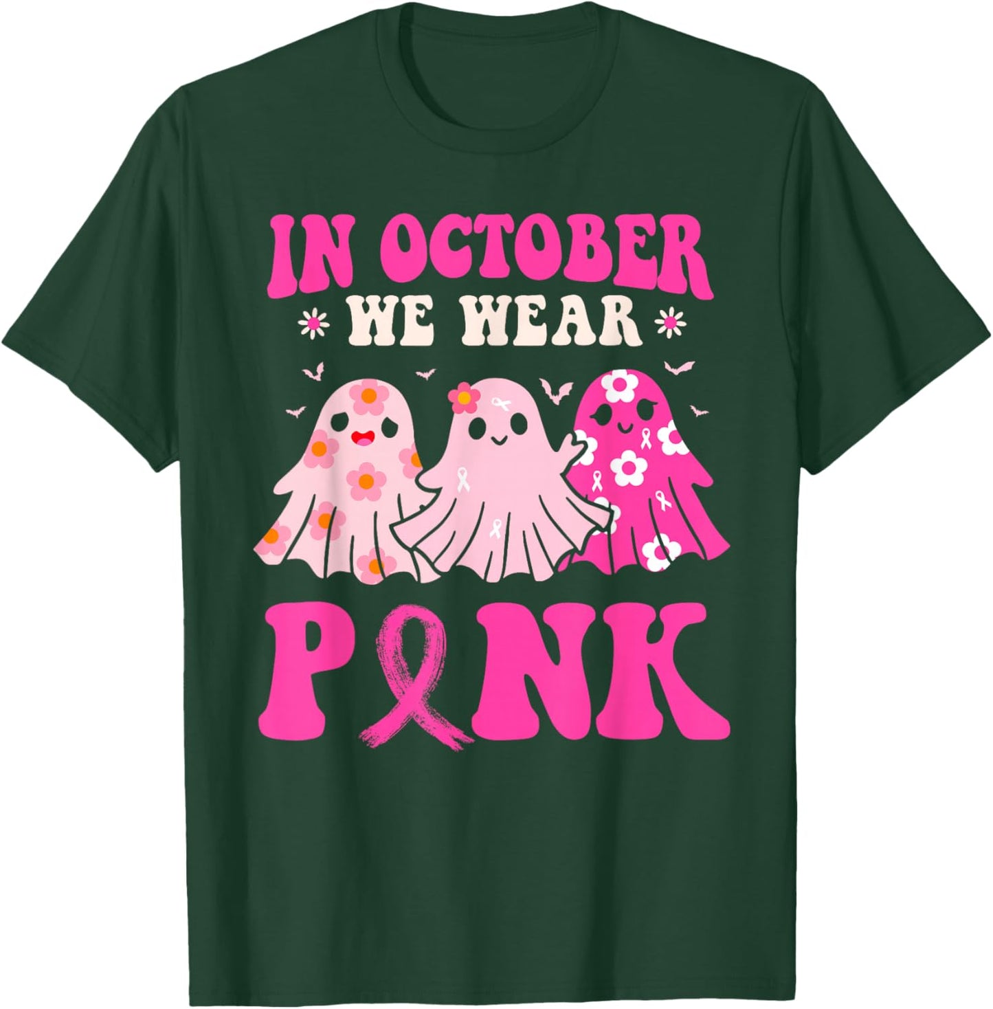In October We Wear Pink Halloween Breast Cancer Awareness T-Shirt - T-Shirt | Forest