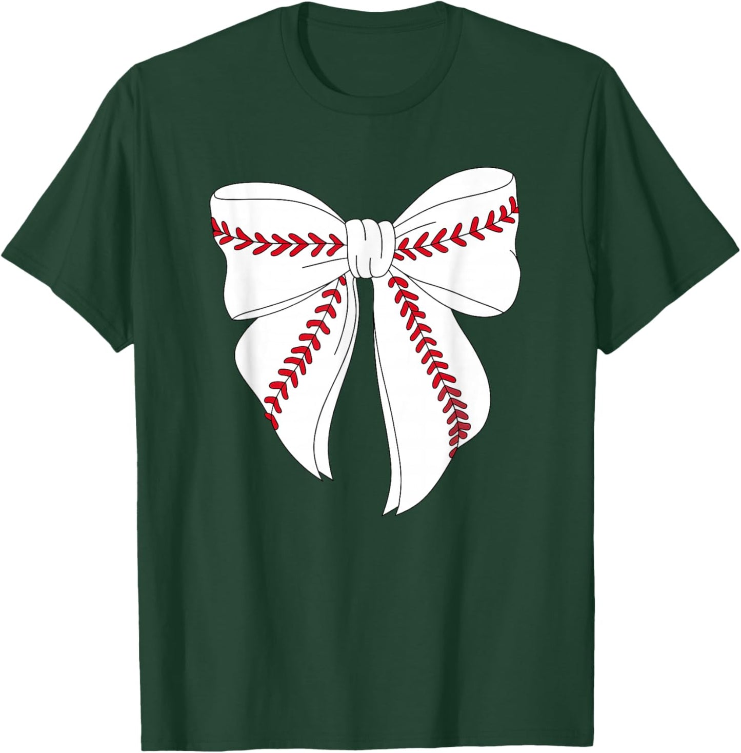 Cute Baseball Coquette Bow Girls Baseball Mom Mama T-Shirt - T-Shirt | Forest