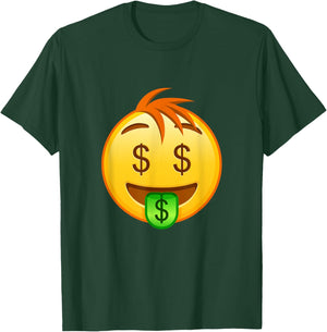Money Emoticon Mouth Face with Dollar Sign Eyes Rich T-Shirt - T-Shirt | Forest