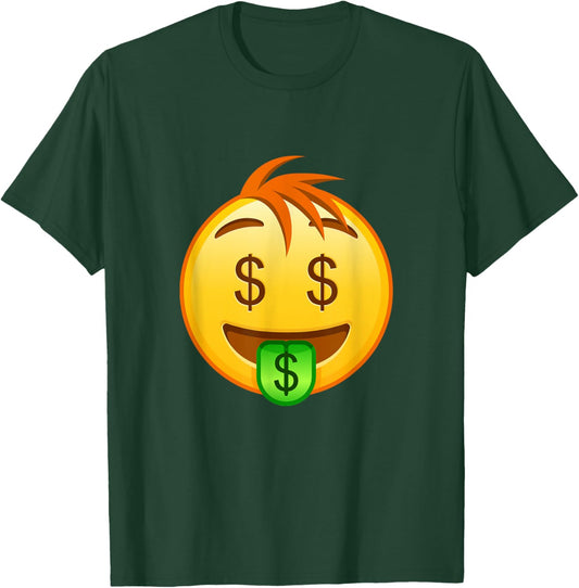 Money Emoticon Mouth Face with Dollar Sign Eyes Rich T-Shirt - T-Shirt | Forest