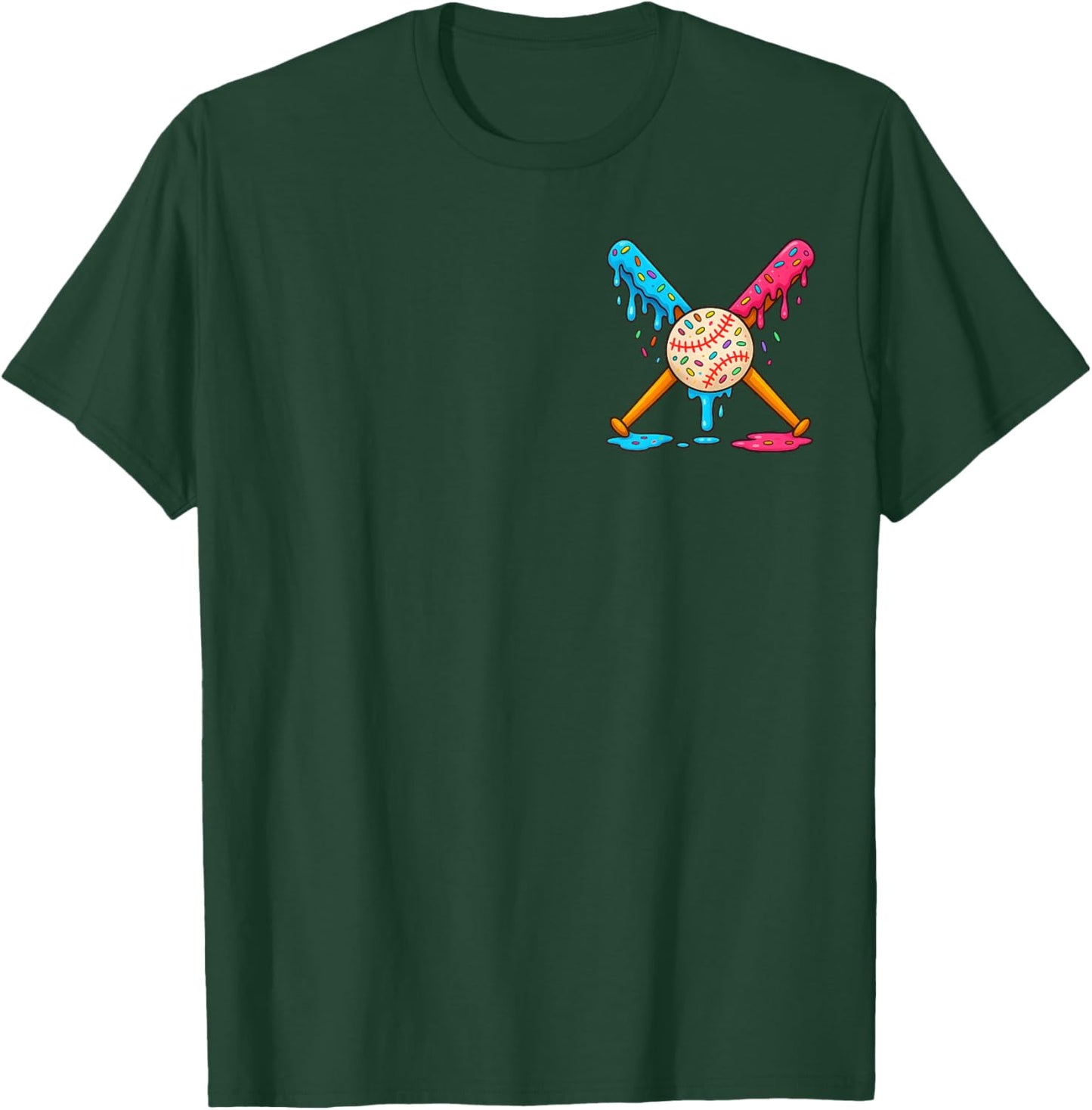 Baseball Boys Ice Cream Drip Front & Back T-Shirt - T-Shirt | Forest