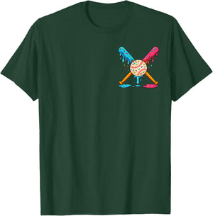 Baseball Boys Ice Cream Drip Front & Back T-Shirt - T-Shirt | Forest