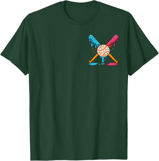 Baseball Boys Ice Cream Drip Front & Back T-Shirt - T-Shirt | Forest