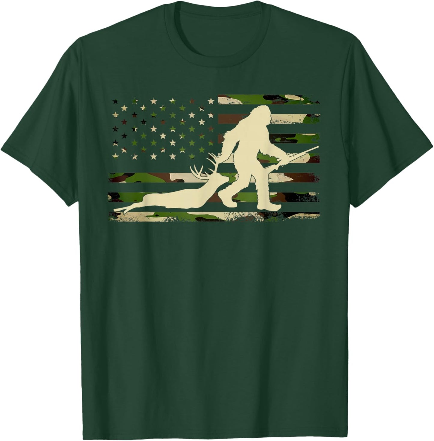Bigfoot Deer Hunting Flag US Camouflage Sasquatch Hunting T-Shirt - T-Shirt | Forest