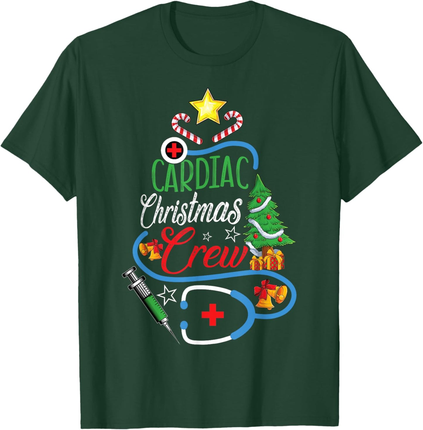 Cardiac Christmas Crew CVICU Cardiology Nurse Christmas T-Shirt - T-Shirt | Forest