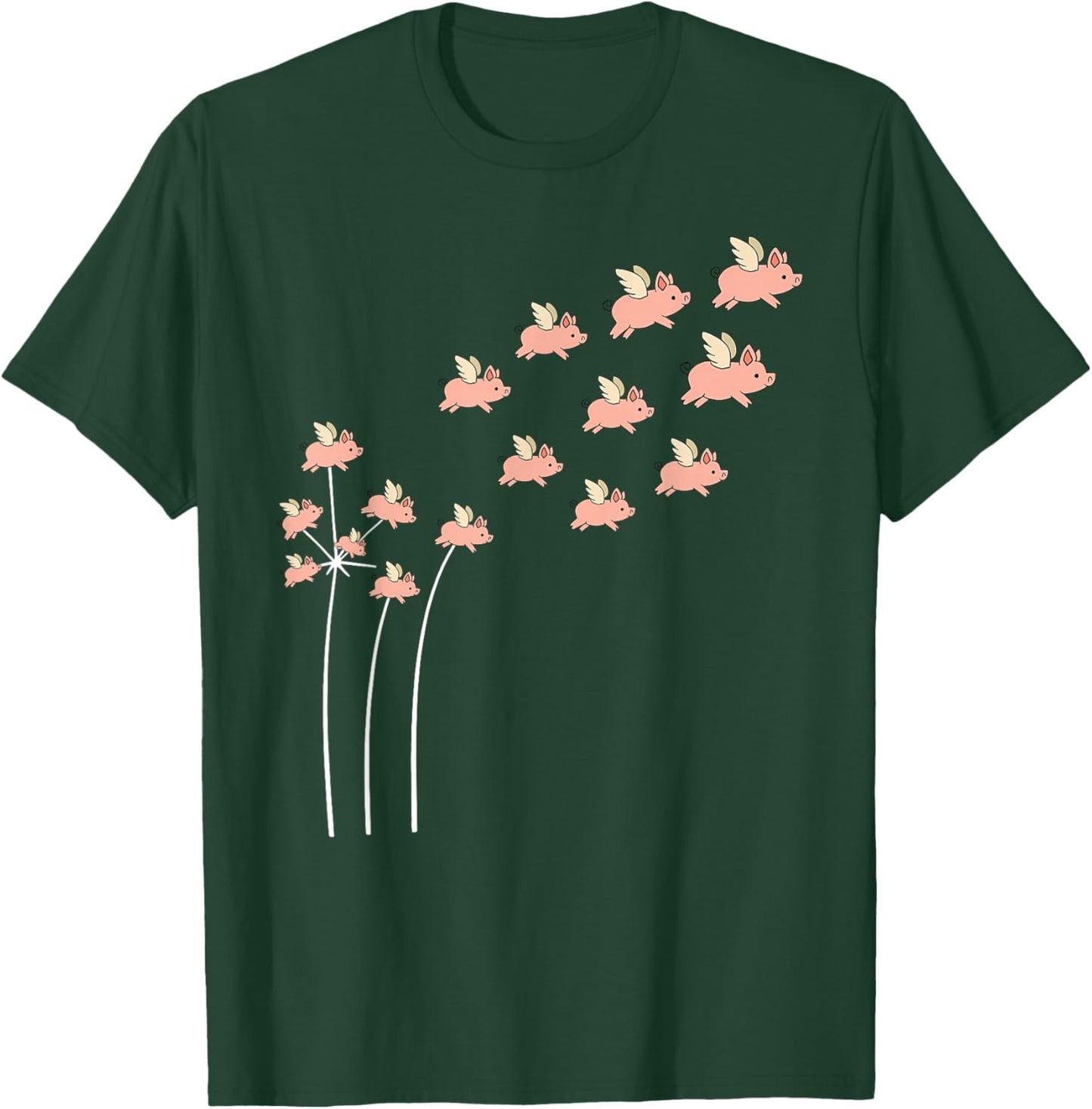 Flower Dandelion Pigs Flying with Wings Fly Cute Pig Lovers T-Shirt - T-Shirt | Forest