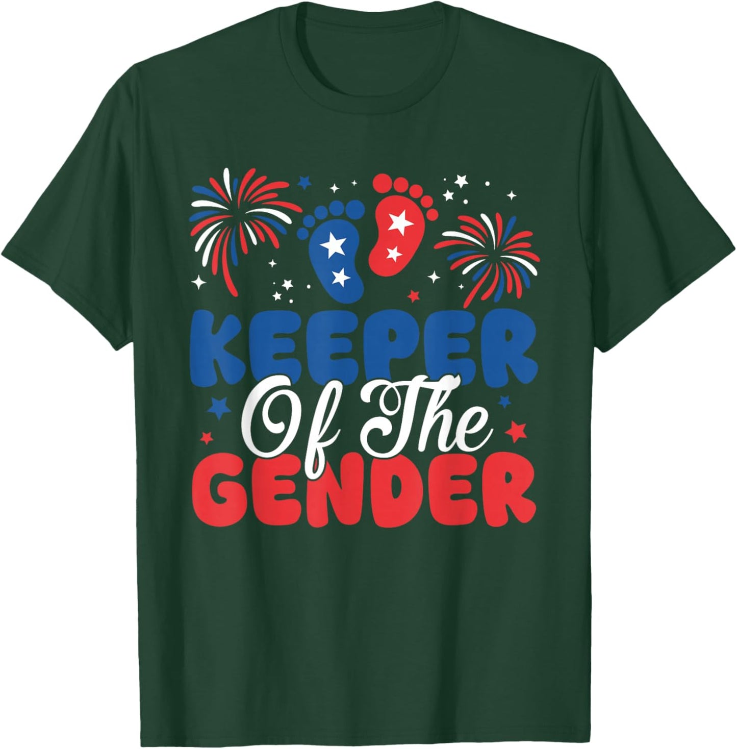 Keeper of The Gender 4th of July Gender Reveal Fireworks T-Shirt - T-Shirt | Forest
