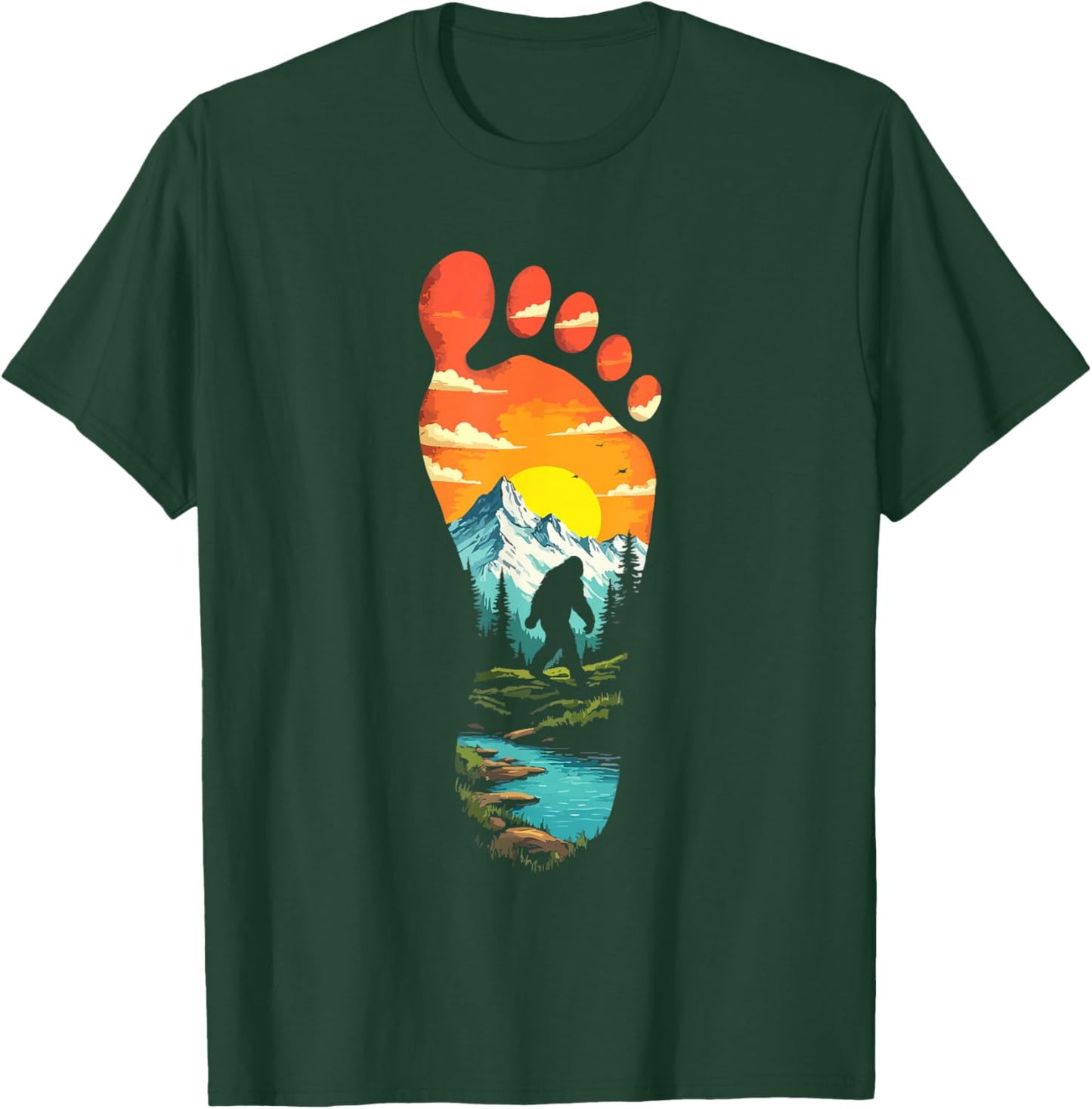 Bigfoot Footprint Mountains Cryptid & Landscape Sasquatch T-Shirt - T-Shirt | Forest