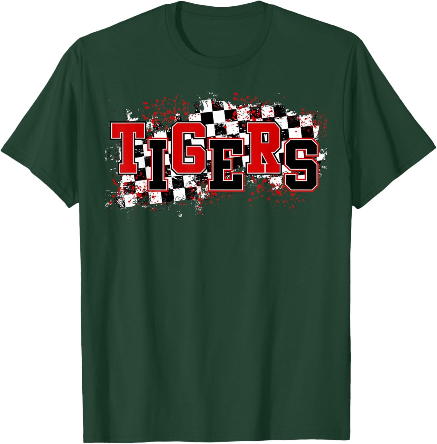 Tigers School Spirit Tiger Pride Red Black Tigers Checkered T-Shirt - T-Shirt | Forest