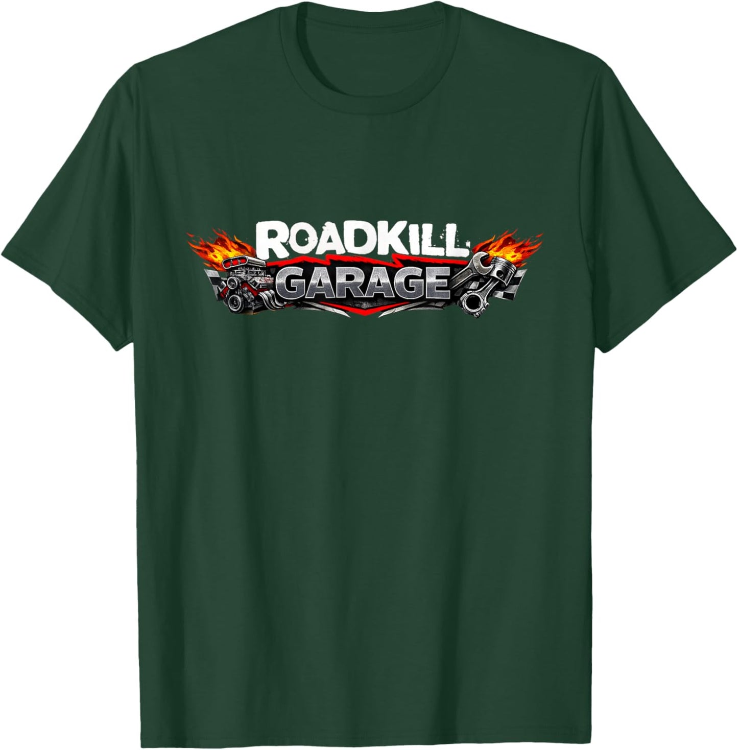 Roadkill Garage Racing Vintage Hot Rod Mechanic Graphic T-Shirt - T-Shirt | Forest