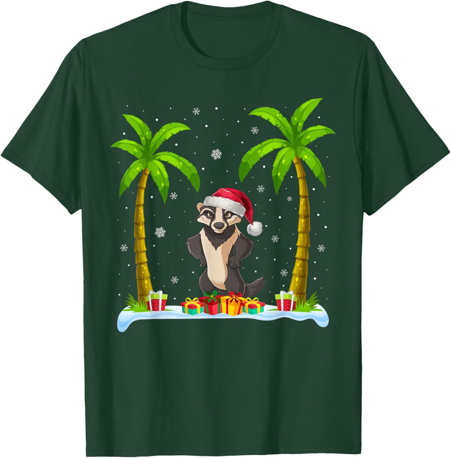 Honey Badger Santa Hat Palm Tree Beach Xmas Pajama T-Shirt - T-Shirt | Forest