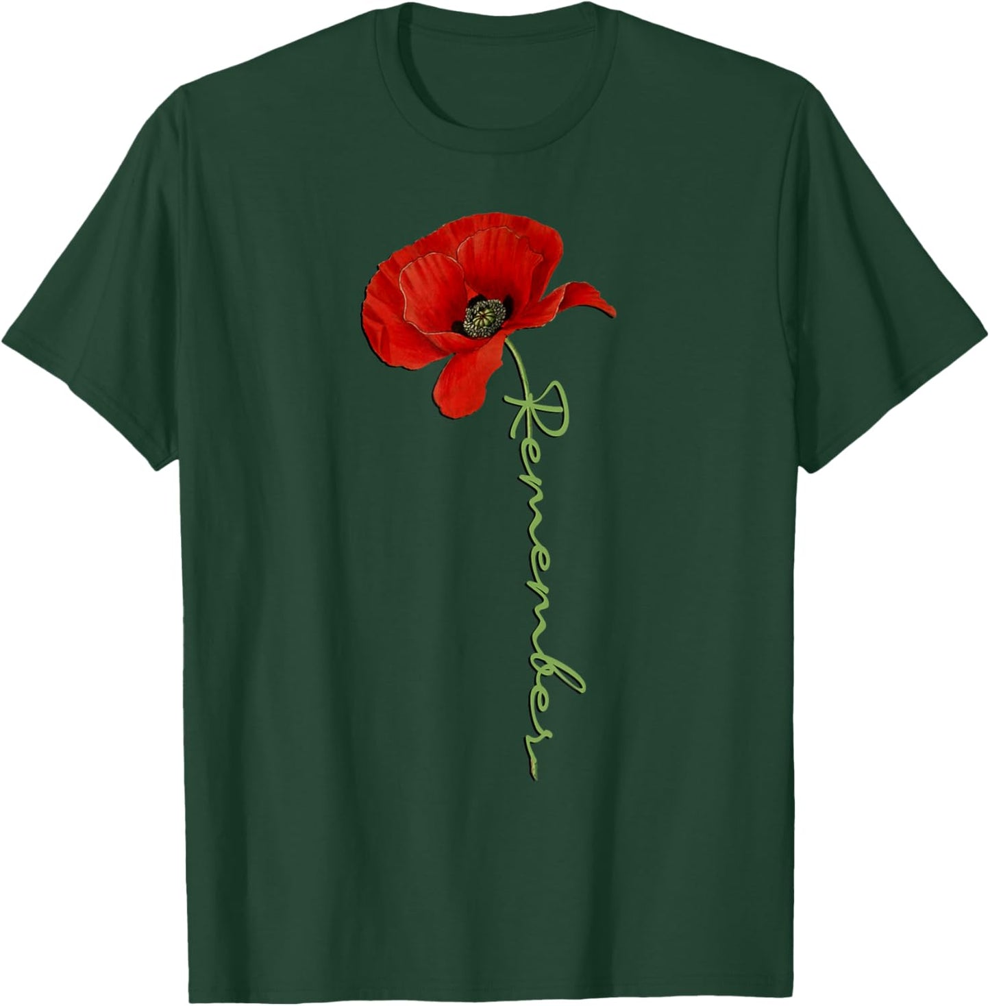 Patriotic Red Poppy Flowers Design Veterans and Memorial Day T-Shirt - T-Shirt | Forest