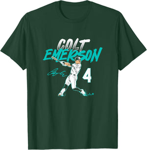 Colt Emerson - Slugger Swing Number - Seattle Baseball T-Shirt - T-Shirt | Forest