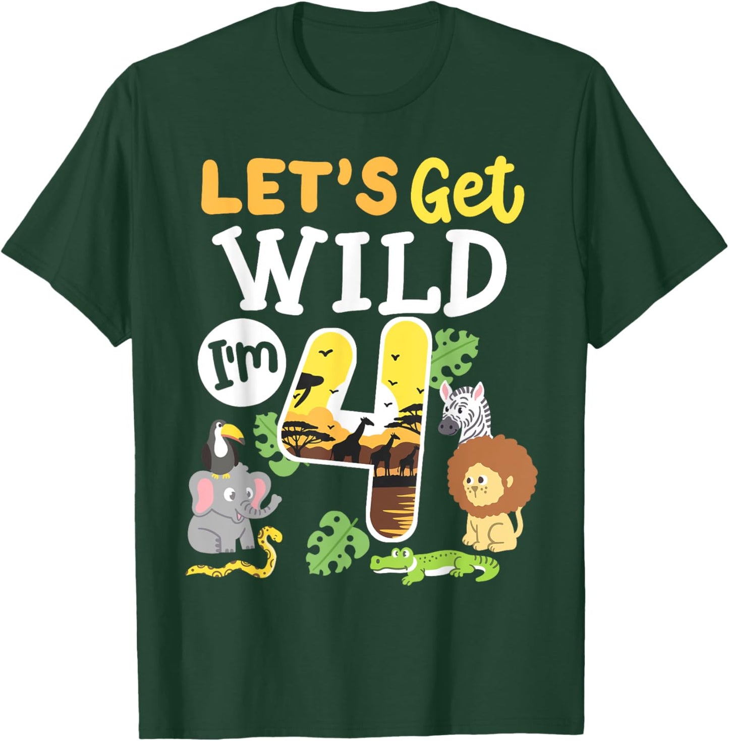 Jungle Safari Let's Get Wild 4th Birthday Zoo 4 Year Old Kid T-Shirt - T-Shirt | Forest