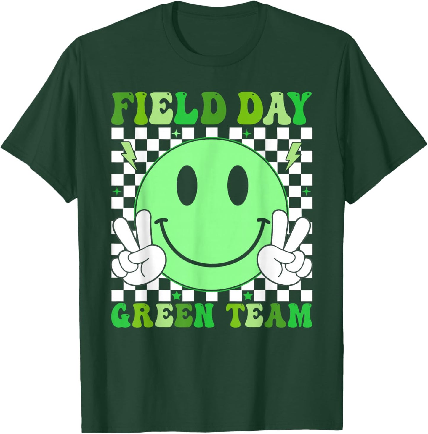 Field Day Green Team Retro Smile Teacher Kids Field Day 2026 T-Shirt - T-Shirt | Forest