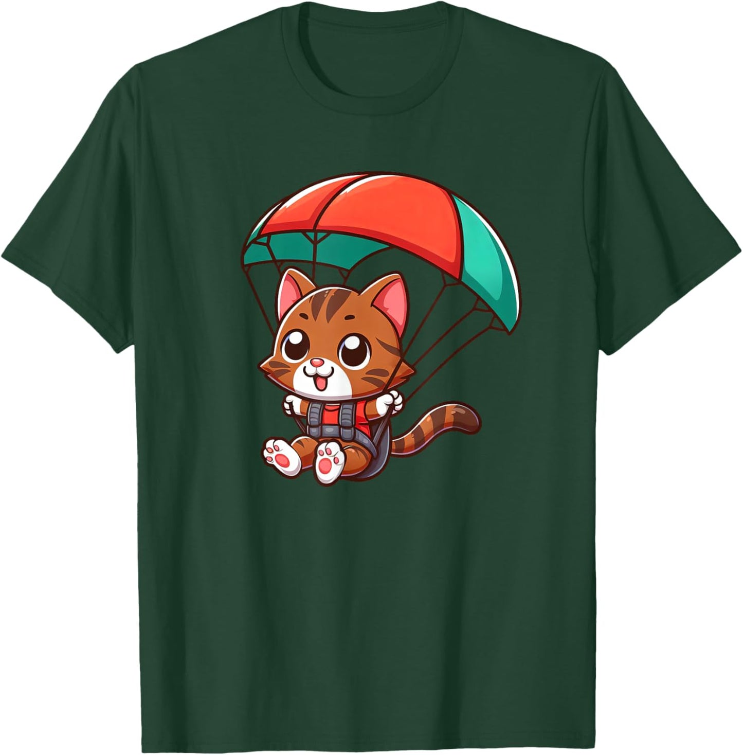 Brown Tabby Cat Skydiving Pet Funny Parachuting T-Shirt - T-Shirt | Forest