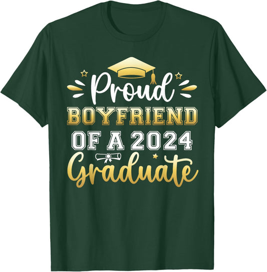 Proud Boyfriend of a 2024 Graduate Senior Graduation Men T-Shirt - T-Shirt | Forest