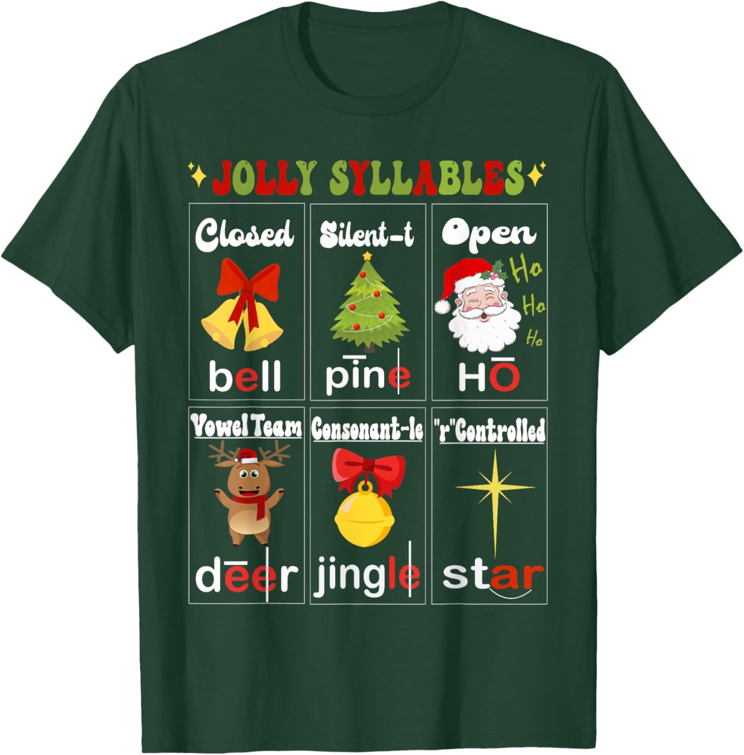 Christmas Reading Teacher Syllable Types Reading Teacher T-Shirt - T-Shirt | Forest