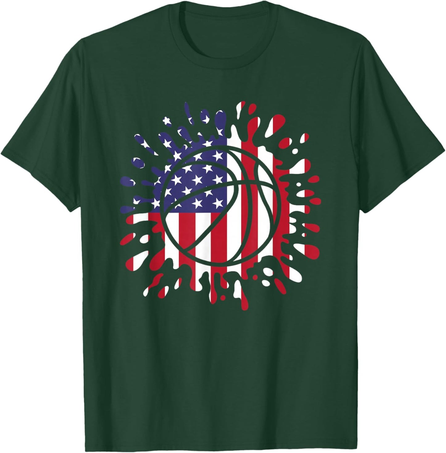 American Flag Basketball Lover Men Women Kids T-Shirt - T-Shirt | Forest