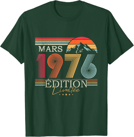 1976 Vintage March Birthday Retro Man Woman Gift T-Shirt - T-Shirt | Forest