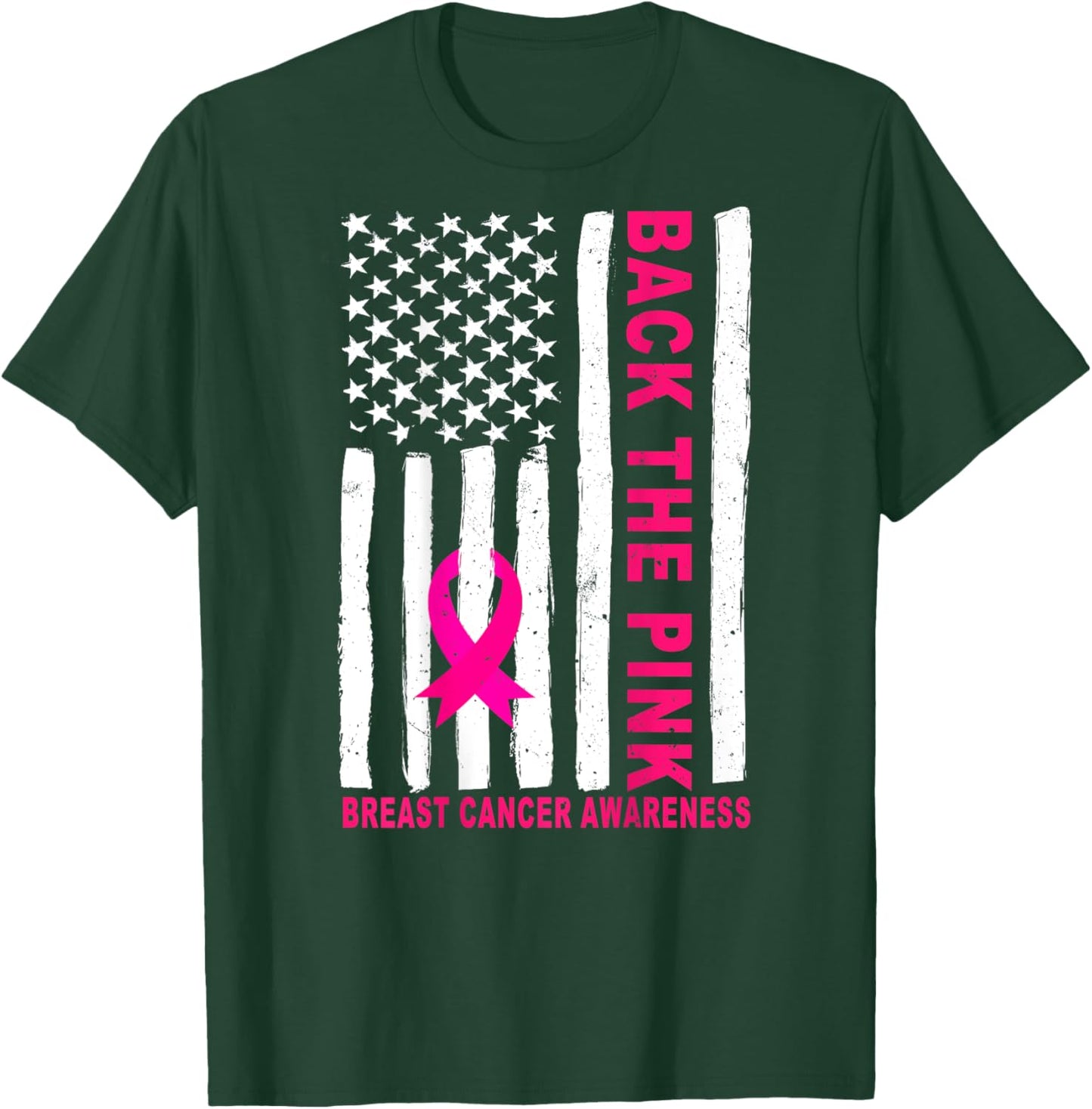 Back The Pink Ribbon USA Flag Breast Cancer Awareness T-Shirt - T-Shirt | Forest