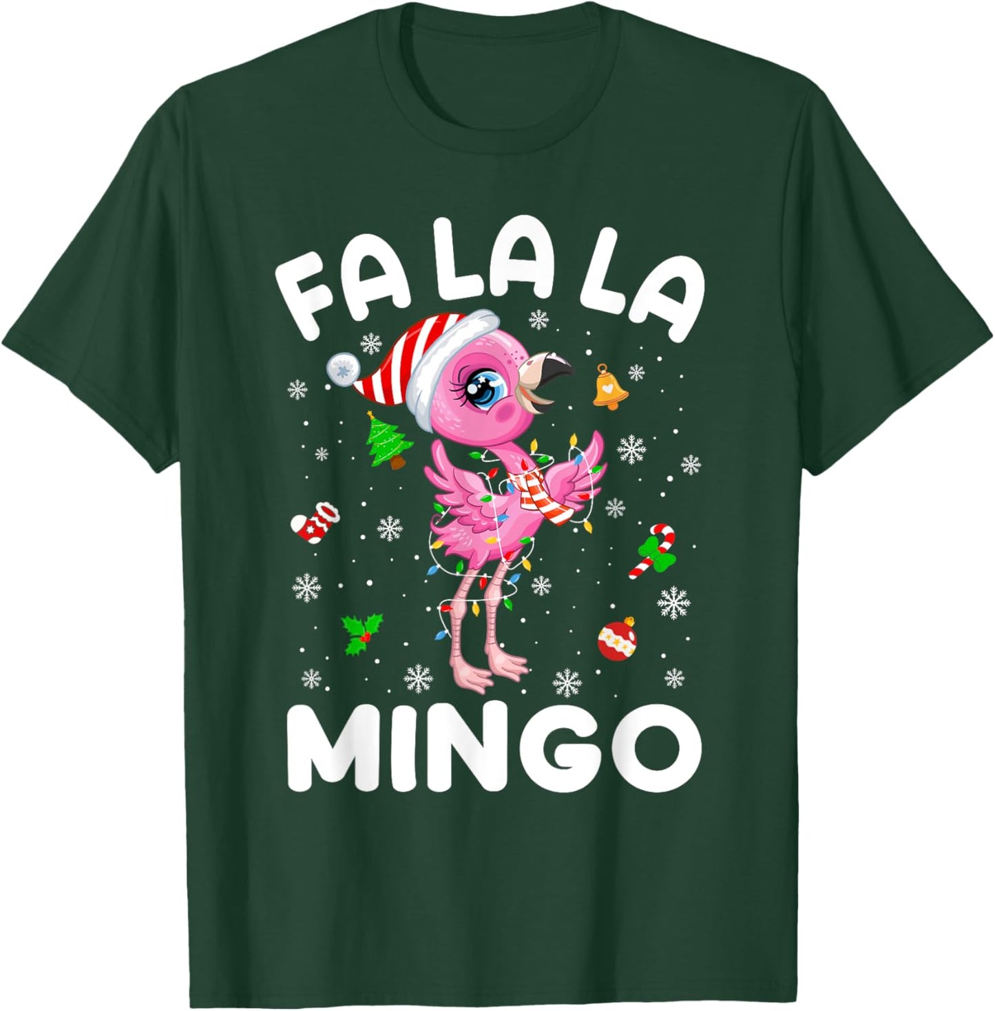 Fa La La Mingo Flamingo Christmas Santa Hat Xmas Pajamas T-Shirt - T-Shirt | Forest