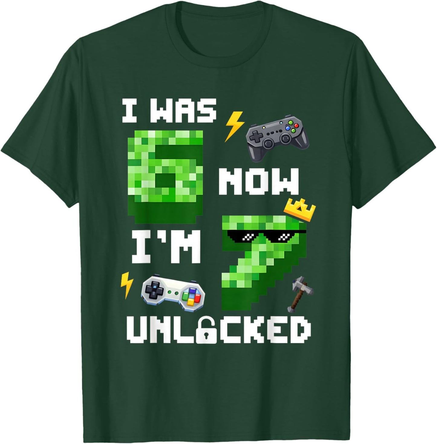 7th Birthday I was 6 Now Im 7 Unlocked 67 Boys Kids Youth T-Shirt - T-Shirt | Forest