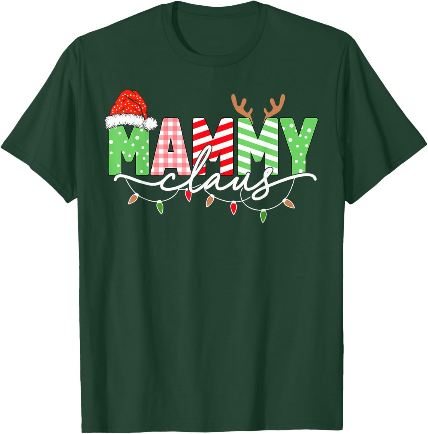 Mammy Claus Christmas Lights Santa Hat Family Matching T-Shirt - T-Shirt | Forest