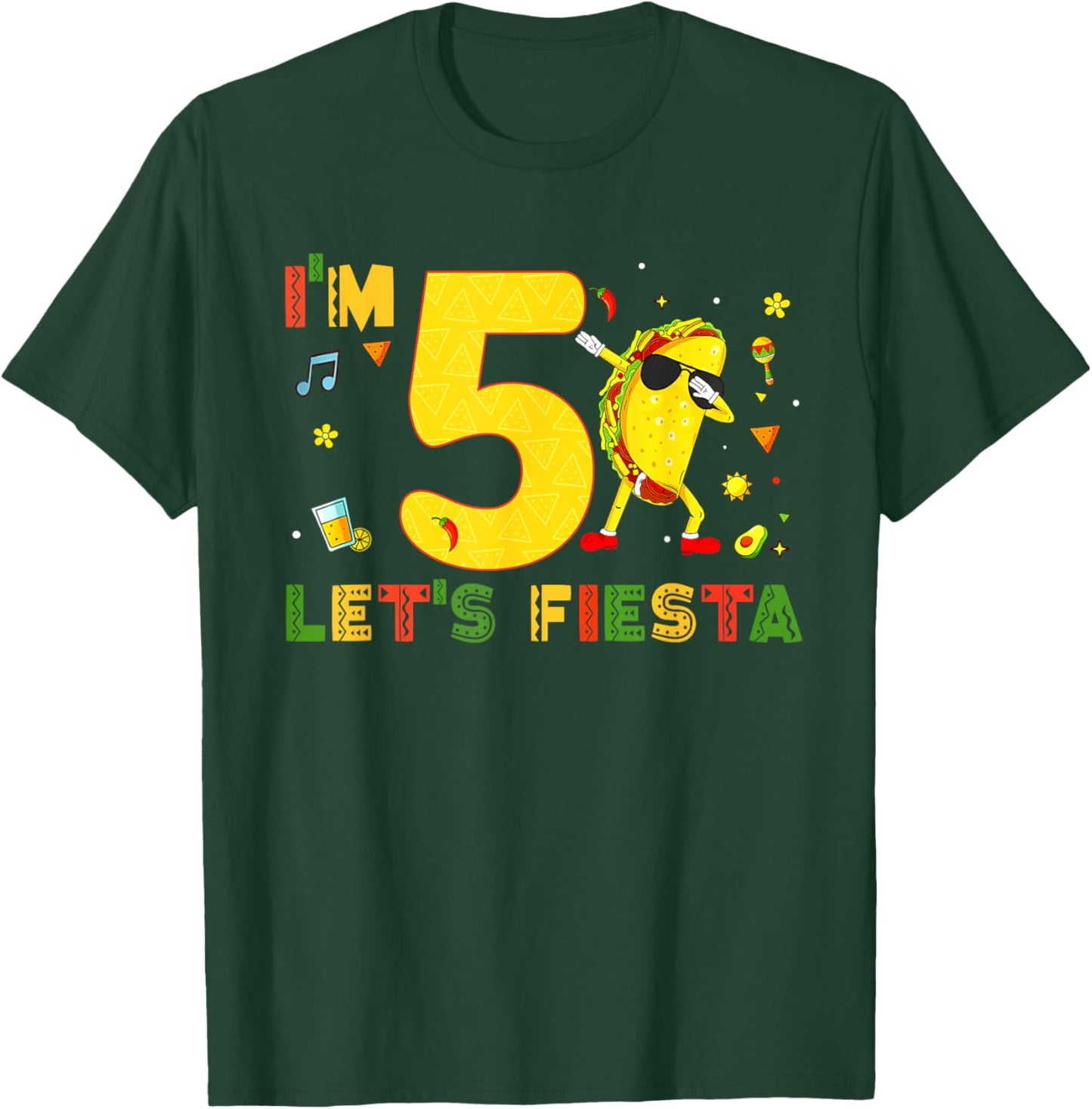 I'm 5 Let's Fiesta Dabbing Taco Cinco De Mayo 5th Birthday T-Shirt - T-Shirt | Forest